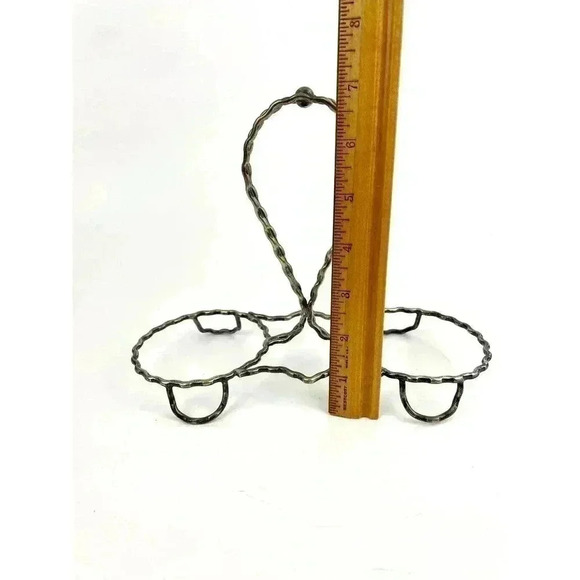 VTG Silver Kitchen Caddy Condiments 2 Slot Metal Home Accents - Picture 3 of 9